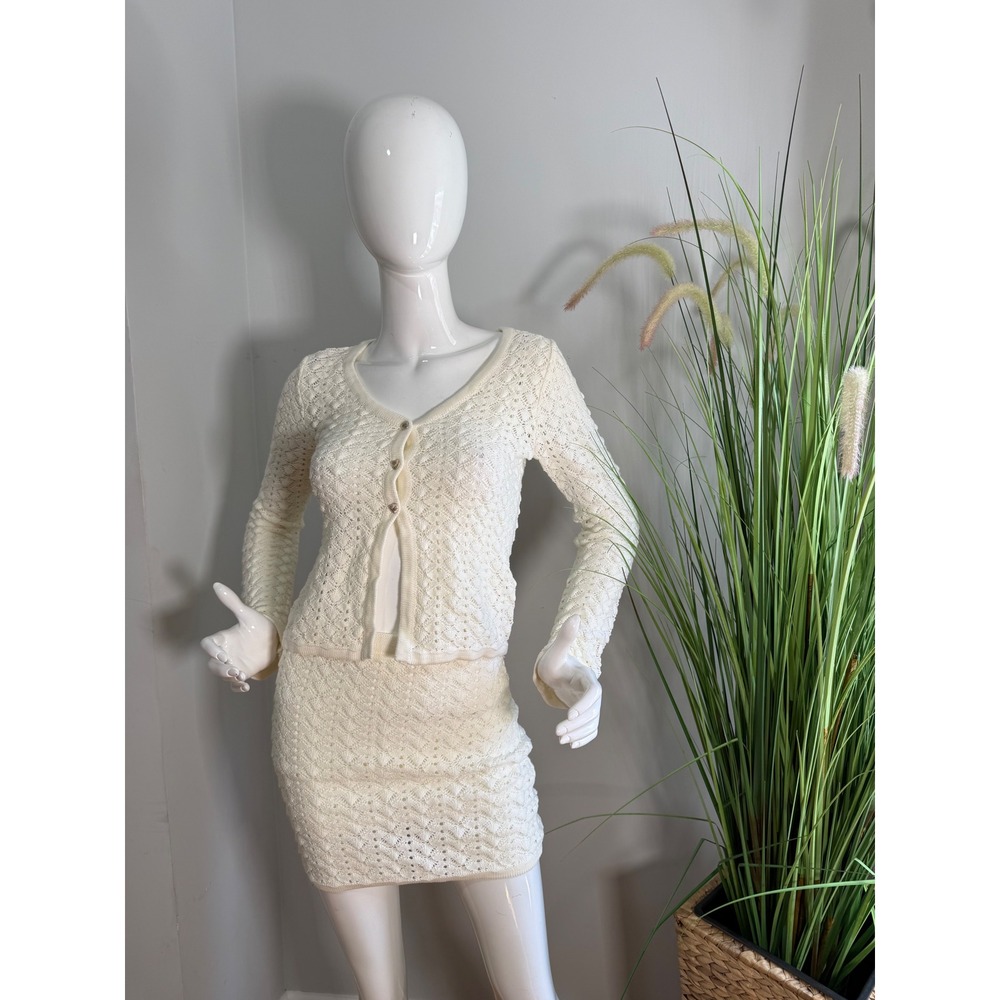 Commense Cotton Blends Hollow Skirt Set Womens Bohemian Outfit Off-White XS - Picture 10 of 13